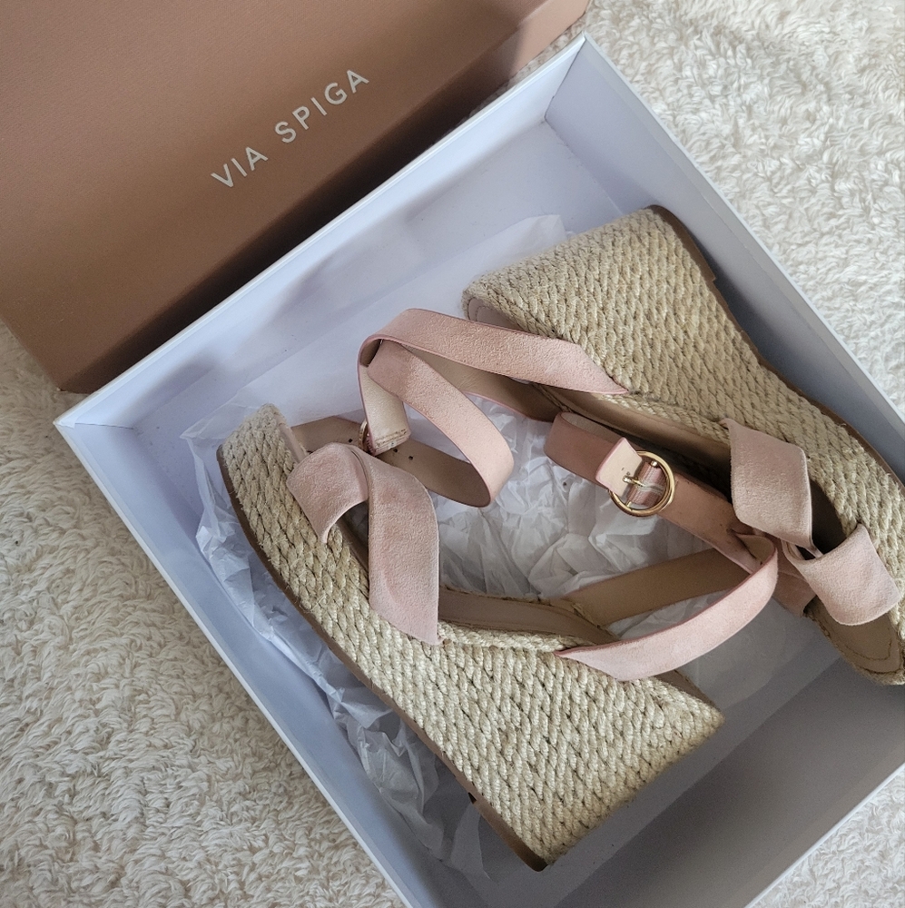 Via Spiga Women's Sesilia Baby Pink Suede Wedge Sandals